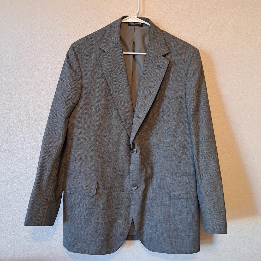 Brooks Brothers Mens 44L Blazer Grey Glen Plaid Wash and Wear Sport Coat USA